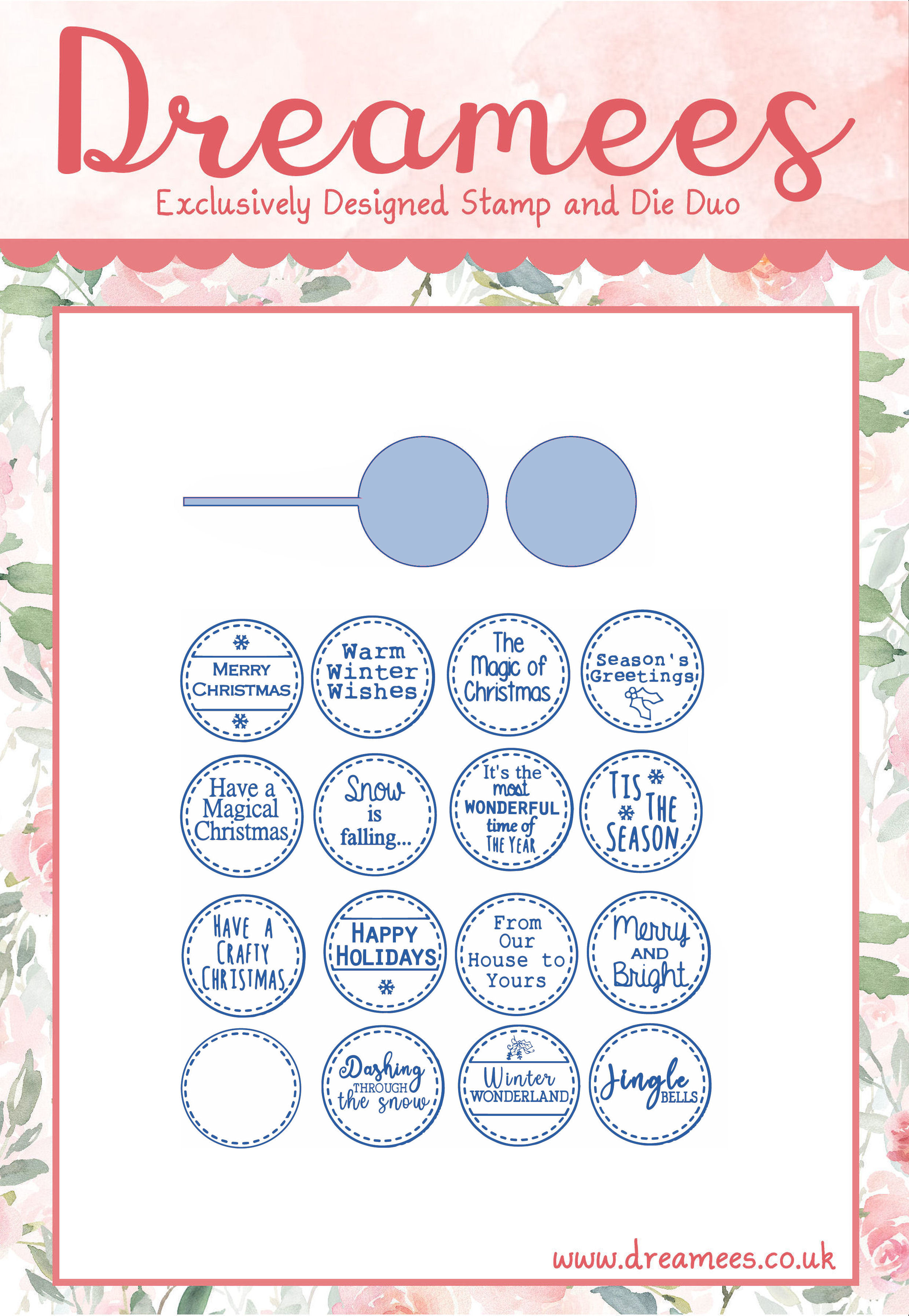 Interchangeable Christmas Circle Sentiments Stamp & Die Set